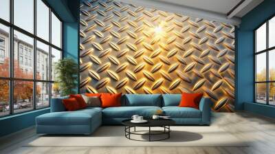 Sunbeam shining through patterned sheet metal creating beautiful light and shadows Wall mural