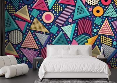 Trendy retro 80s Memphis seamless geometric elements pattern design for backgrounds, textiles, prints, and decor Wall mural