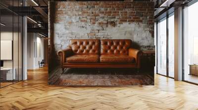 Leather Sofa in Front of Brick Wall Wall mural