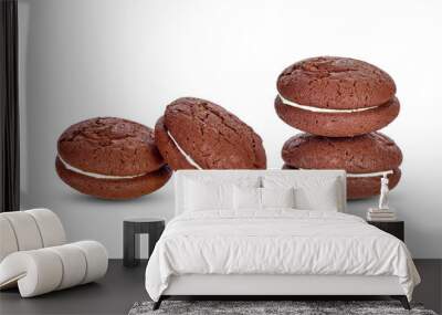 Chocolate whoopie pie on white background Wall mural