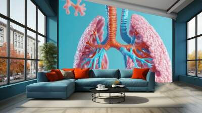 A highly detailed 3D illustration of human lungs, showcasing the intricate structure of the bronchi and alveoli. Wall mural