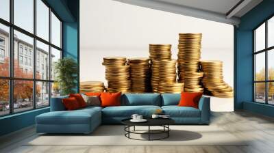 A stack of golden coins growing incrementally from left to right, Wall mural