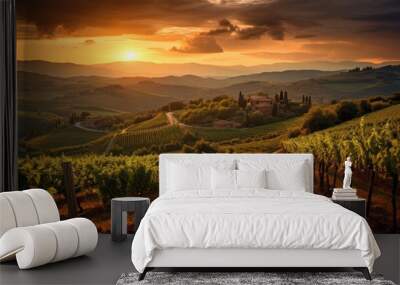 Photograph of a picturesque vineyard bathed in the warm hues Wall mural