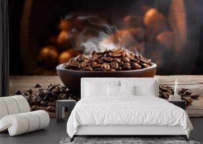 Photograph of freshly roasted coffee beans, their aroma filling the air Wall mural