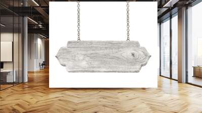 blank wooden sign hanging on a chain. isolated on white Wall mural