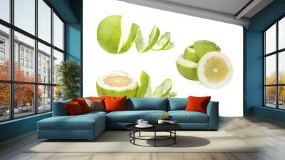 Green Grapefruit peel, isolated on white background Wall mural