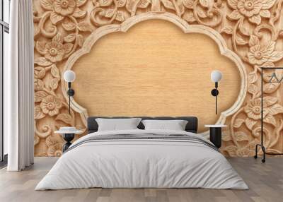 Pattern of flower carved on wood background Wall mural