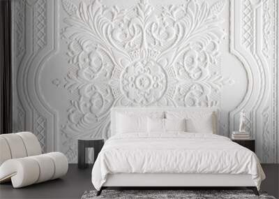 Patterns on the ceiling gypsum sheets of white flowers. Wall mural