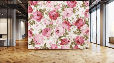 red rose on white fabric background, Fragment of colorful retro Wall mural