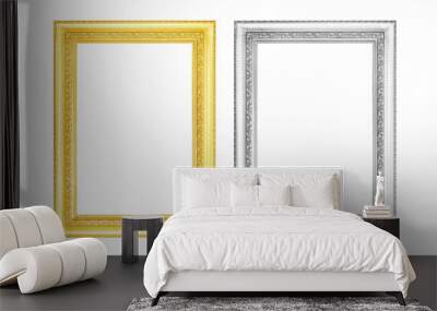 The antique two  silver and gold frame isplated on white background Wall mural