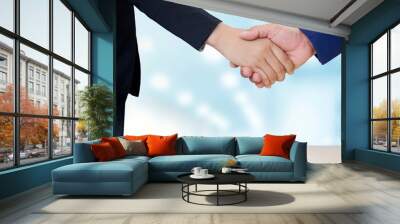 Close up 2 business people shaking hands during meeting in office room, partnership and cooperation concept Wall mural