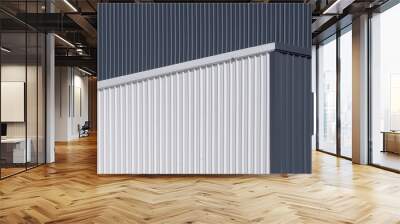 Low angle and side view of gray and white corrugated metal factory building wall in perspective view Wall mural