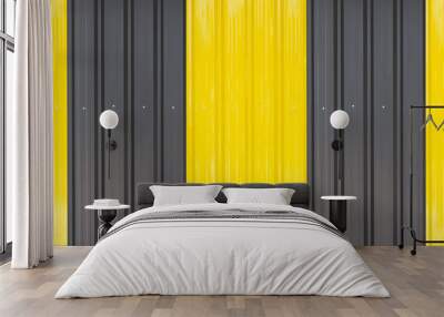 Yellow and black alternately colors pattern of corrugated steel wall background in widescreen view Wall mural