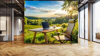 Remote Work Lifestyle: Drone Photography of a Scenic Home Office Setup in Nature Wall mural