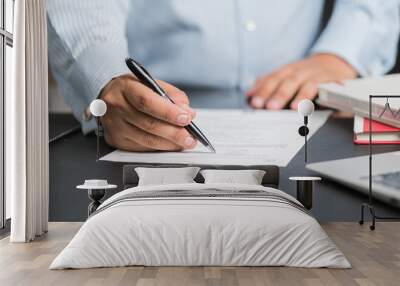 Businessman in elegant suits working with documents sign up contract 
 Wall mural