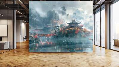 A landscape resembling Chinese ancient paintings. Wall mural