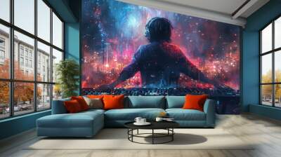 A wallpaper design with a cool electronic music aesthetic. Wall mural