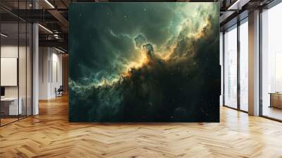 Nebulae in the distance light up the dark expanse, revealing the beauty and mystery of space. Wall mural