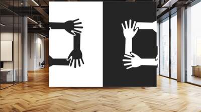 Mutual aid hand sign black and white icon vector design Wall mural