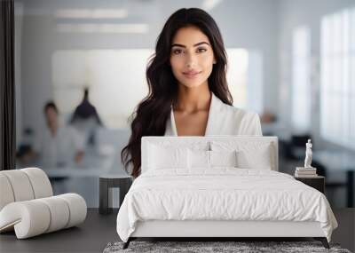 beautiful businesswoman in white coat Wall mural