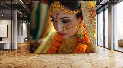 Beautiful indian bride with traditional jewelery. Wall mural