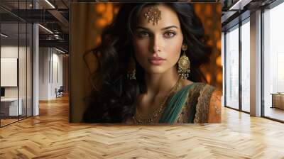 Beautiful indian woman in traditional dress and jewelery’s Wall mural