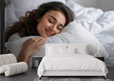 beautiful woman sleeping with comfortable white pillow Wall mural