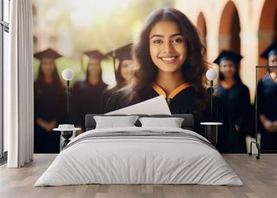 College student smiling after receiving degree Wall mural