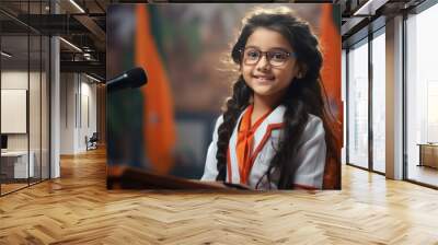 Cute indian little girl doing speech Wall mural