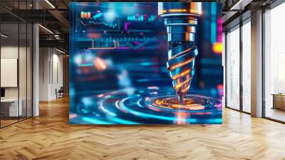 digital hologram with drill on neon background Wall mural