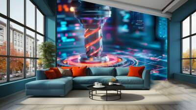 digital hologram with drill on neon background Wall mural