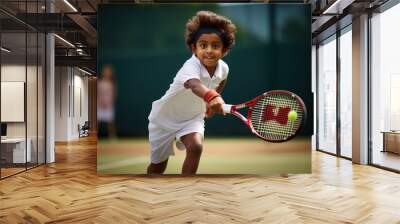 indian little boy playing tennis Wall mural