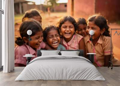 indian little children group laughing together. Wall mural