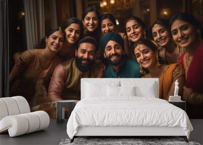 indian sikh religious family enjoying dinner on traditional festival at home Wall mural