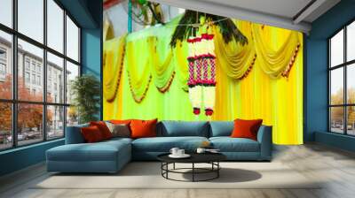 indian wedding ceremony :stage decoration with lighting and flower Wall mural