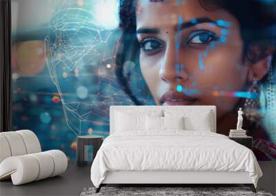 indian woman face line Wall mural