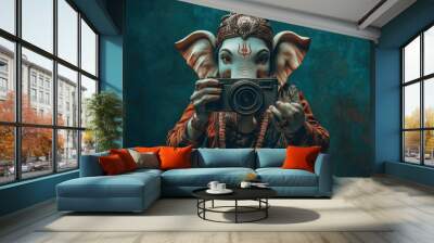 Lord Ganesha holding digital camera Wall mural