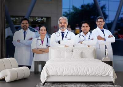 Successful team of medical doctors standing in hospital. Wall mural