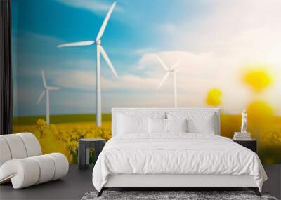 wind turbines in the green field Wall mural