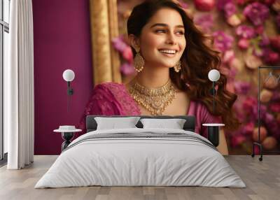 Young and beautiful indian woman wearing jewelry. Wall mural