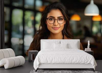 Young and beautiful woman wearing eyeglasses. Wall mural