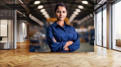 Young and confident indian female worker or labor at factory Wall mural