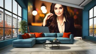 Young and successful corporate woman using laptop at office Wall mural