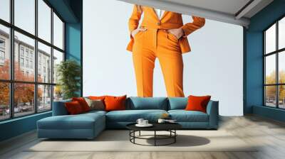 young beautiful business woman wearing orange suit Wall mural