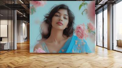 Young beautiful indian woman in traditional saree Wall mural