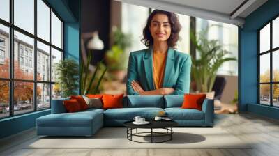 young business woman standing confidently Wall mural