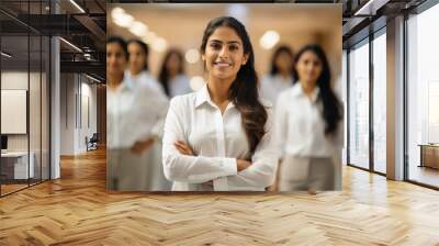 Young businesswomen group standing and giving happy expression. Wall mural