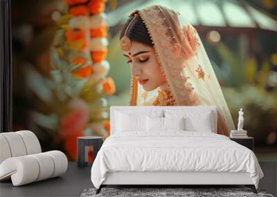 Young indian bridal posing in traditional wear and jewelry Wall mural