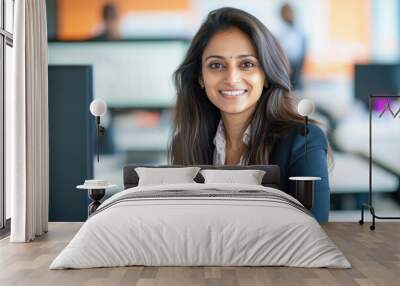 young indian business woman working on computer Wall mural