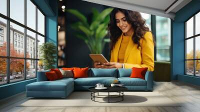 Young indian businesswoman using digital tab at modern office Wall mural